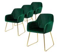 ML-Design Set de 4 Chaises de Salle à Manger, Vert, Assise Rembourrée en Velours, Pieds Dorés en Métal, avec Dossier et Accoudoirs Ergonomiques, Fauteuil Moderne de Salon Bureau Chambre Cuisine