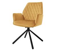 ML-Design Chaise de Salle à Manger Jaune Moutarde en Velours Chaise Pivotante Accoudoirs et Dossier Rembourrée Fauteuil Ergonomique