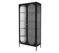 ML-Design Vitrine de Salon 80x175x40 cm, Noir, Armoire avec 5 Compartiments de Rangement/Étagères et 2 Portes, Métallique en Acier, Style Industriel, Commode Bibliothèque de Classement pour Bureau