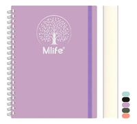 Mlife Carnet A4 ligné, 300 pages, cahier à spirale, couverture rigide en PVC avec imprimé arbre de vie, papier inscriptible 100 g/m², pochettes extensibles, bandes élastiques,21 x 28 cm- Violet