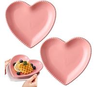 MLKLDOU Lot de 2 assiettes à dîner en céramique en forme de cœur pour la maison, la cuisine, les mariages, les fêtes d'anniversaire, les dîners (rose)