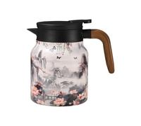 Mllepjdh Théière isotherme de 1 l avec passoire amovible, poignée en bois stable, en acier inoxydable, pour boissons chaudes, œuf, style rétro