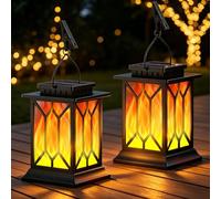 MLOQI 2 Pièces Lanterne Solaire Exterieur Jardin, Lanternes Solaires Décoratives IP65 Étanche Suspension Lumiere LED Exterieur avec Clips Grande Lanterne pour Jardin Patio Balcon Camping (Noir)