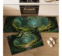 MLSOWM Forêt De Moss Arch Tapis de Cuisine, 2 Pièces Antidérapants et Lavables Tapis de Sol Conte De Fées Magique Tapis de Passage pour Couloir, Chambre à Coucher, Evier, 45x75cm+45x150cm Vert Mousse