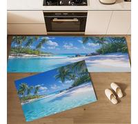 MLSOWM Lot de 2 Tapis de Cuisine Antidérapants et Lavables, Plage De Coconut Grove Tapis de Sol Paysage D'Île Tropicale Tapis de Passage pour Couloir, Salle à Manger, Entrée, 40x60cm+40x120cm