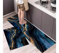 MLSOWM Lot de 2 Tapis de Cuisine Motif Marbré antidérapant,Lavable Tapis de Sol Le Luxe Abordable Italien Paillasson de Cuisine pour Devant Evier Buanderie Couloir, 45x75cm+45x150cm