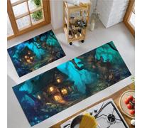 MLSOWM Lot de 2 Tapis de Cuisine Royaume Secret Contes Fées Sombres, Lavable en Machine | Tapis Cuisine Devant Evier Cabane Lumineuse en Forêt Antidérapante, Résistante à la Tache pour Salle à Manger