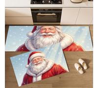 MLSOWM Lot de 2 Tapis de Cuisine Style Bande Dessinée De Noël, 50x80cm+50x150cm | Tapis de Sol Le Père Noël, Antidérapants et Absorbant Huile et Eau pour Cuisine, Buanderie
