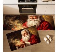 MLSOWM Lot de 2 Tapis de Cuisine Style Magique De Noël, 40x60cm+40x120cm | Tapis de Sol Lumière Et Brume Magiques du Père Noël, Antidérapants et Absorbant Huile et Eau pour Cuisine, Buanderie