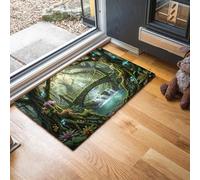 MLSOWM Paillasson de Porte antidérapante et Entretien Facile, 60 x 90 cm Cascade Pont Pierre Antique Tapis de Porte à Profil Bas Forêt Tropicale Fantastique Tapis de Sol pour Entrée, Porte et Couloir