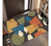 MLSOWM Paillasson Interieur Géométrique Rétro 40 x 60 cm | Tapis d'Entrée Blocs De Couleur Géométriques Antidérapant et Lavable en Machine, Absorbantes pour Chien,Porte, Passage, Cuisine Noir Charbon
