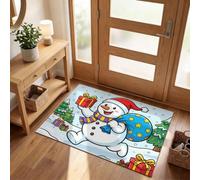 MLSOWM Paillasson Intérieur Noël en Dessin Animé 60 x 90 cm, Ultra Fin | Tapis de Porte Bonhomme De Neige Sac Cadeau, Antidérapant et Lavable, Absorbant l'eau, Paillasson de Bienvenue Décoration