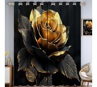 MLSOWM Rideaux Occultant Roses Luxe Rideau Thermique Sculpture Tridimensionnelle Rideau Opaque Anti Chaleu Phonique Anti Bruit à Oeillets pour Fenetre Chambre Salon, Lot de 2 140x245cm, Or Noir