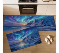 MLSOWM Tapis de Cuisine Aurore Boréale Tapis de Sol Antidérapant Côte D'Aurora Carpette Confortables pour Couloir, Salle à Manger, Devant Evier, 43x75cm+43x150cm Bleu Fluorescent