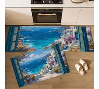 MLSOWM Tapis de Cuisine Cabane Égéenne Tapis de Passage antidérapant et Lavable, Paysages De L'Île De Santorin Paillasson de Cuisine pour Devant evier, Couloir, Chambre à Coucher, Bleu Royal