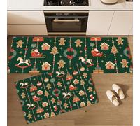 MLSOWM Tapis de Cuisine Décorations Noël Lot de 2, 43x75cm+43x150cm | Tapis Devant d'Évier Cheval À Bascule Maison Pain D'Épice Guirlande, Antidérapant, Absorbe l'eau et l'huile pour Buanderie, Évier