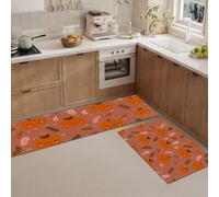 MLSOWM Tapis de Cuisine Devant Evier Art Graffiti Mignon, Antidérapant et Lavable Tapis de Cuisine Citrouille Souriante Tapis de Paillasson pour Manger, Couloir, Buanderie,50x80cm+50x150cm