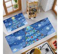 MLSOWM Tapis de Cuisine Pays Merveilles Noël Lot de 2, 50x80cm+50x150cm | Tapis Devant d'Évier Sapin Noël, Antidérapant, Lavable, Absorbe l'eau et l'huile pour Buanderie, Évier, Descente de Lit