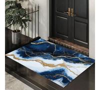 MLSOWM Tapis de Porte 50 x 80 cm, Veines De Marbre Paillasson Interieur Antidérapant, Paillasson Entrée Lavable, Style Méditerranéen Tapis de Sol Absorbant et Durable, Lavable, Bleu