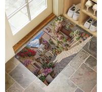MLSOWM Tapis de Sol en Ville du Sud De l'europe Lavable à l'intérieur, 40 x 60 cm Paillasson à Poils Courts Ruelle Romantique Tapis de Porte Antidérapant pour D'entrée Cuisine Couloir, Beige