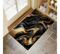 MLSOWM Tapis d'Entrée Intérieur, Marbre À Feuilles d'or Liquide Tapis de Porte Antidérapant Art Moderne Fluide Paillasson Super Absorbant pour Entrée, Salle de Bain et Couloir, 60 x 120 cm, Noir