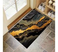 MLSOWM Tapis d'Entrée Intérieur, Marbre De Luxe Tapis de Porte Antidérapant Minimalisme Sombre Paillasson Super Absorbant pour Entrée, Salle de Bain et Couloir, 80 x 120 cm, Noir Charbon