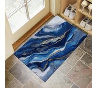 MLSOWM Tapis d'Entrée Intérieur, Motif Ondulé Tapis de Porte Antidérapant Marbre Bleu Doré Paillasson Super Absorbant pour Entrée, Salle de Bain et Couloir, 40 x 60 cm, Bleu Marine