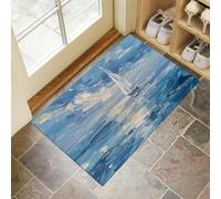 MLSOWM Tapis d'entrée Intérieur Ultra-Fin, 40 x 60 cm Voilier Blanc Tapis de Sol Antidérapant Lavable Peinture À l'huile sur Mer Paillasson Absorbe l'eau pour Porte, Cuisine et Couloir, Bleu Ciel