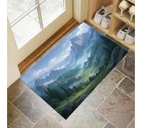 MLSOWM Tapis d'entrée Intérieur Ultra-Fin, 60 x 120 cm Cartoon Valley Tapis de Sol Antidérapant Lavable Paysage Fantastique Paillasson Absorbe l'eau pour Porte, Cuisine et Couloir, Vert Forêt