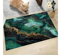 MLSOWM Tapis d'entrée Intérieur Ultra-Fin, 60 x 120 cm Texture De Malachite Tapis de Sol Antidérapant Lavable Art Fluide De Luxe Paillasson Absorbe l'eau pour Porte, Cuisine et Couloir, Émeraude