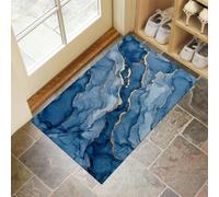 MLSOWM Tapis d'Entrée Intérieur, Veines De Marbre Tapis de Porte Antidérapant Art Abstrait Moderne Fluide Paillasson Super Absorbant pour Entrée, Salle de Bain et Couloir, 90 x 150 cm, Bleu-Gris