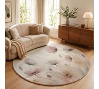 MLSOWM Tapis Rond Salon Bouquet De Fleurs Sauvages Rétro Descente De Lit à Poils Courts Pavot Tapis de Sol Décoration Antidérapant pour Salon Chambre Terrasse Salle à Manger, 180cm, Rose Nude