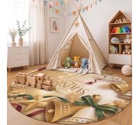 MLSOWM Tapis Salon Fond Décoration Noël 80cm Rond, Lavable en Machine | Tapis Rond Cloches Noël Plaquées Or à Poils Courts, Doux Résistant et Antidérapant pour Salle a Manger, Descente de Lit, Bureau