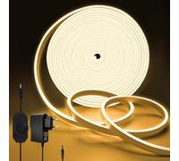 MMEEVT Ruban LED 10M, Bandeau Neon LED Blanc Chaud 3000K avec Variateur Rotatif, Bande Lumineuse 24V IP65 Etanche Flexible 360°, Lumière Uniforme pour Décoration Chambre Cuisine et DIY