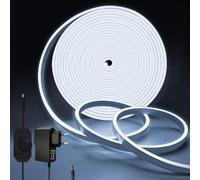 MMEEVT Ruban LED 10M, Bandeau Neon LED Blanc Froid 6000K avec Variateur Rotatif, Bande Lumineuse 24V IP65 Etanche Flexible 360°, Lumière Uniforme pour Décoration Chambre Cuisine et DIY