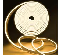 MMEEVT Ruban LED 5M, Bandeau LED Blanc Chaud 3000K Néon LED Flexible Étanche IP65, Pliable à 360° à Plat pour DIY Décoration Chambre Cuisine Salon Escaliers Extérieur (Sans Adaptateur Secteur)