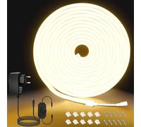 MMEEVT Ruban LED 5M, Bandeau Neon LED Blanc Chaud 3000K avec Variateur Rotatif, Bande Lumineuse 12V IP65 Etanche Flexible 360°, Lumière Uniforme pour Décoration Chambre Cuisine et DIY