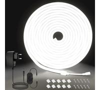 MMEEVT Ruban LED 5M, Bandeau Neon LED Blanc Froid 6000K avec Variateur Rotatif, Bande Lumineuse 12V IP65 Etanche Flexible 360°, Lumière Uniforme pour Décoration Chambre Cuisine et DIY