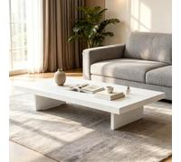 MMleYN Table Basse Carrée Bois, Grande Table De Salon Rustique | Plateau Épais 4cm Pieds Réglables Anti Rayures, Table Japonaise Basse Pour Séjour Balcon Chambre(Weiß,170x60x35cm)