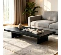 MMleYN Table Basse Carrée Bois, Grande Table De Salon Rustique | Plateau Épais 4cm Pieds Réglables Anti Rayures, Table Japonaise Basse Pour Séjour Balcon Chambre(Schwarz,100x60x35cm)