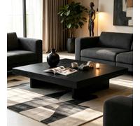 MMleYN Table Basse Carrée Bois, Grande Table De Salon Rustique | Plateau Épais 4cm Pieds Réglables Anti Rayures, Table Japonaise Basse Pour Séjour Balcon Chambre(Schwarz,100x100x35cm)