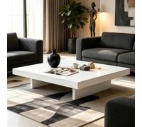 MMleYN Table Basse Carrée Bois, Grande Table De Salon Rustique | Plateau Épais 4cm Pieds Réglables Anti Rayures, Table Japonaise Basse Pour Séjour Balcon Chambre(Weiß,80x80x35cm)