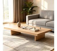 MMleYN Table Basse Carrée Bois, Grande Table De Salon Rustique | Plateau Épais 4cm Pieds Réglables Anti Rayures, Table Japonaise Basse Pour Séjour Balcon Chambre(Wood Color,160x60x35cm)