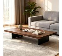 MMleYN Table Basse Carrée Bois, Grande Table De Salon Rustique | Plateau Épais 4cm Pieds Réglables Anti Rayures, Table Japonaise Basse Pour Séjour Balcon Chambre(Brown,180x60x35cm)