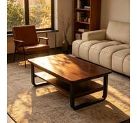MMleYN Table Basse Noyer, Mid Century Table De Salon, Bois Massif | Rectangulaire Gigogne Petit Espace Étagère Design Moderne Élégant(80cm)