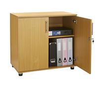 MMT Armoire de rangement, armoire de bureau à hauteur de bureau à 2 portes verrouillables, bibliothèque de 75 cm de haut (Hêtre, 27 kg)