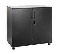 MMT Furniture - Armoire Basse à 2 Portes - Petite Armoire de Rangement pour Le Bureau, Meuble et la Maison - Bois Armoire de Rangement 2 étagères pour Bureau - 73cm de Haut - Noir