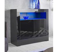 MMT Furniture Designs Ltd Buffet Noir Facade Brillante, Corps Mat - Meuble de Rangement Moderne et Armoire de Cuisine - 90x35x83 cm