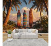 MMYAOKEN Papier Peint Panoramique Surf 350x256 cm - Décoration Murale Palmier Plage Tropicale - Tapisserie Murales Papier Peint Intissé pour Chambre Salon - Moderne Poster Tableaux Photo Muraux