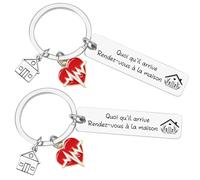 MNBVBV 2 Pcs Porte clef Couple Premiere Maison Porte-clés Couple de Mode Porte-clés Personnalisé Porte-clés en Acier Inoxydable Ensemble de Porte-clés pour la Maison Porte-clés Amour Couple